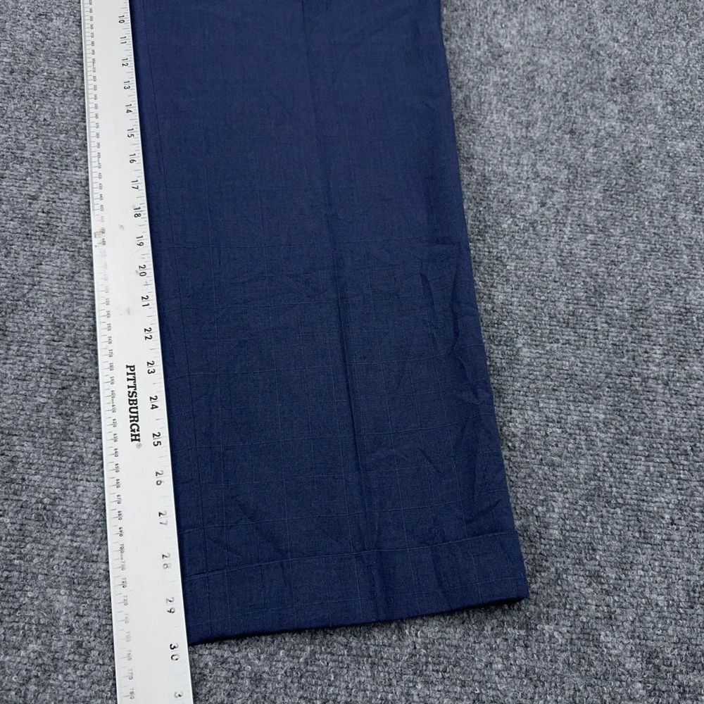 Ralph Lauren Dress Pants Mens 40x30 Blue Windowpane Plaid Pleated Cuffed Stretch